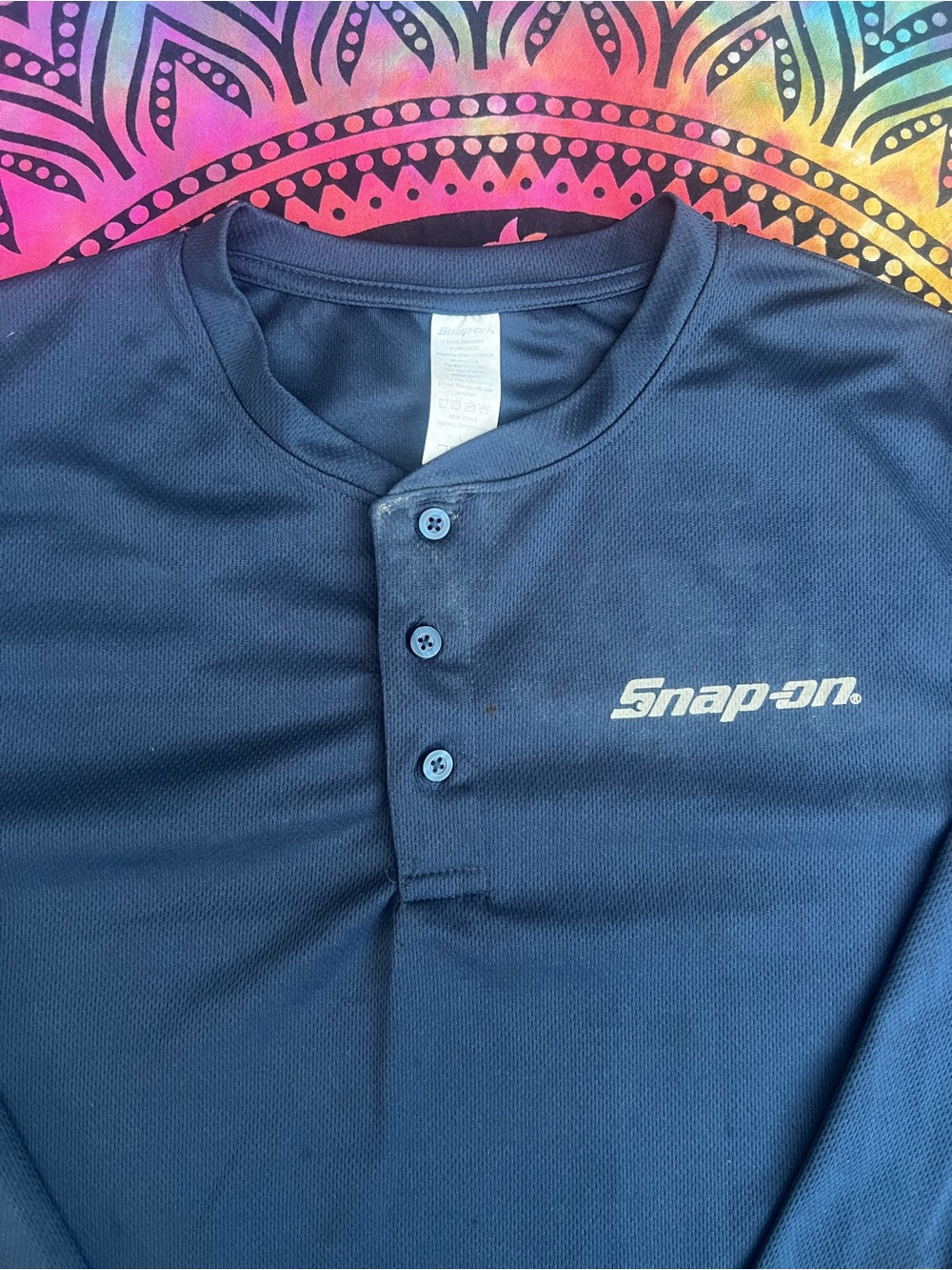 Snap Long Sleeve Henley Shirt in Navy Blue - Picture 7 of 9